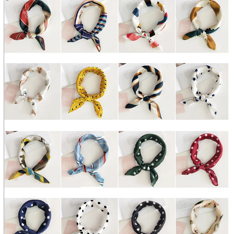 
50*50 New Spring and Summer Small Scarf Women Kerchief Lady Many colors decorative printing silk square scarf 