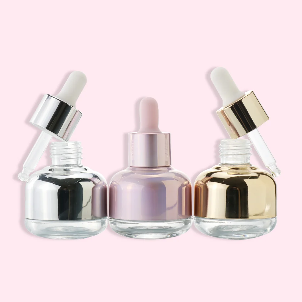 Luxury skin care Gold Essential fragrance oil serum  20ml 30ml 50ml cosmetic dropper glass bottle with silver gold dropper