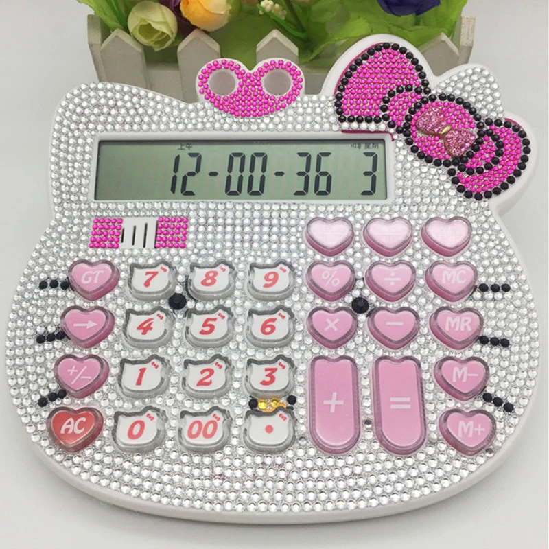 2023 Hot cute creative cartoon real voice chime playing piano computer sticker drill calculatorWith time display and alarm clock