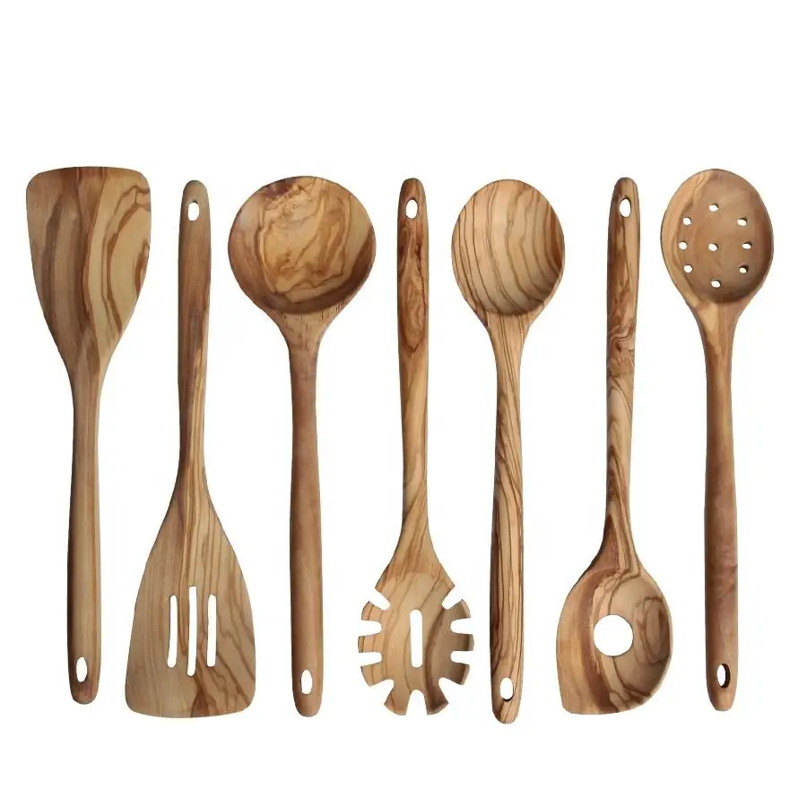 Amazon Hot Sales Bulk Olive Wood Kitchen Utensils Set Cooking Tools