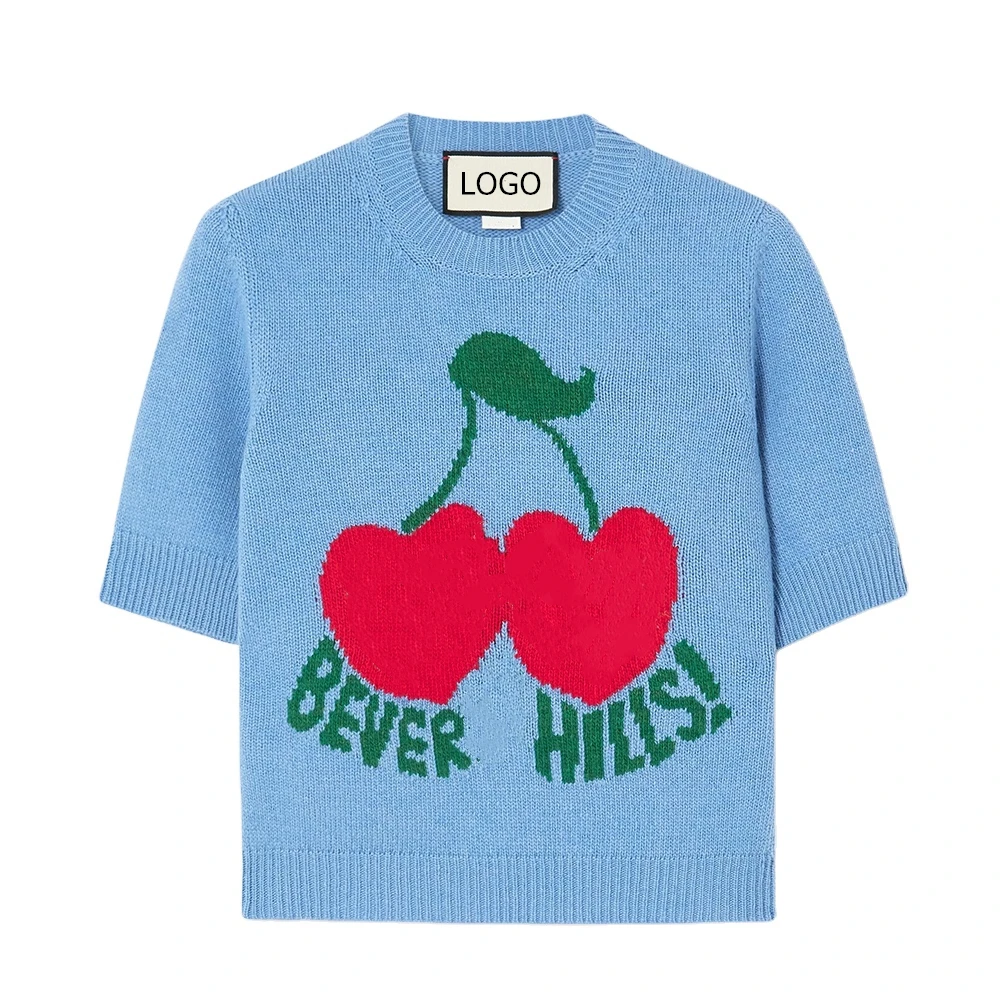 2023 оригинальные женские свитера OEM & ODM, жаккардовая трикотажная одежда с коротким рукавом, женская одежда, вязаный пуловер, свитер для женщин