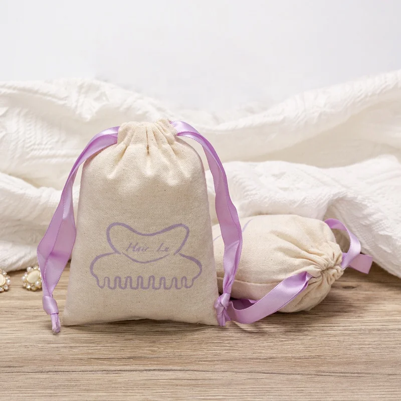 Recyclable Custom Small Large Cotton Linen Packaging Dust Bag  Drawstring Bag Cotton Storage Bags For Gifts Toys