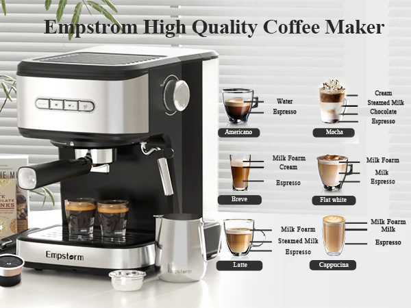 Empstorm 01E  Low Noise 20Bar Pump Pressure Manual Coffee Brewing Easy and Convenient Capsule Coffee Machine for Home Use