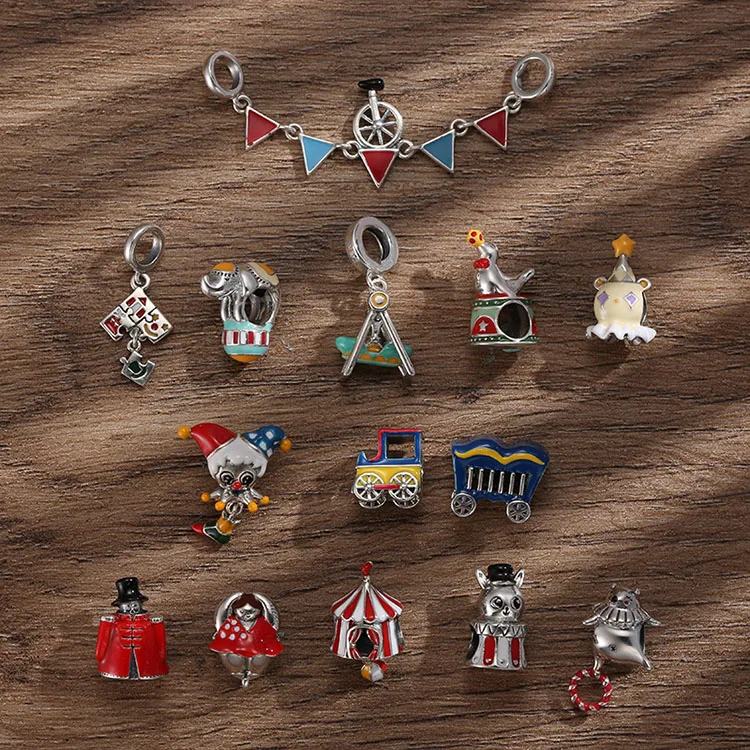 925 Sterling Silver circus clown spacer Beads Charms Fits Bracelets Necklace