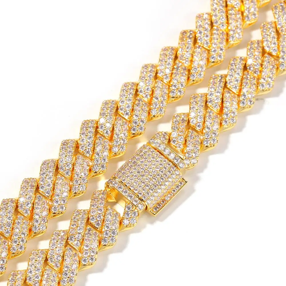 Льдом 13 мм Мужская Майами КУБИНСКИЙ звено цепи ожерелье в стиле «хип-хоп» лад украшенный искусственными бриллиантами зубец кубинская цепь