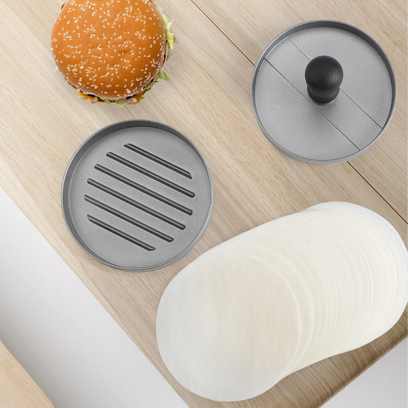 Hot Sale Aluminum Alloy Hamburger Patty Maker Kitchen Manual Non-stick Burger Press Round Shape Hamburger Meat Press With handle