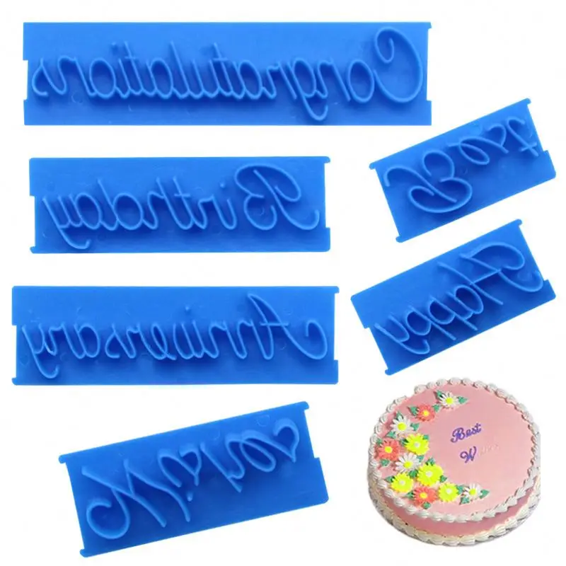 6 PCS Cake Letters Printed Stamp Happy Birthday Best Wishes Congratulations Anniversary Fondant Embosser