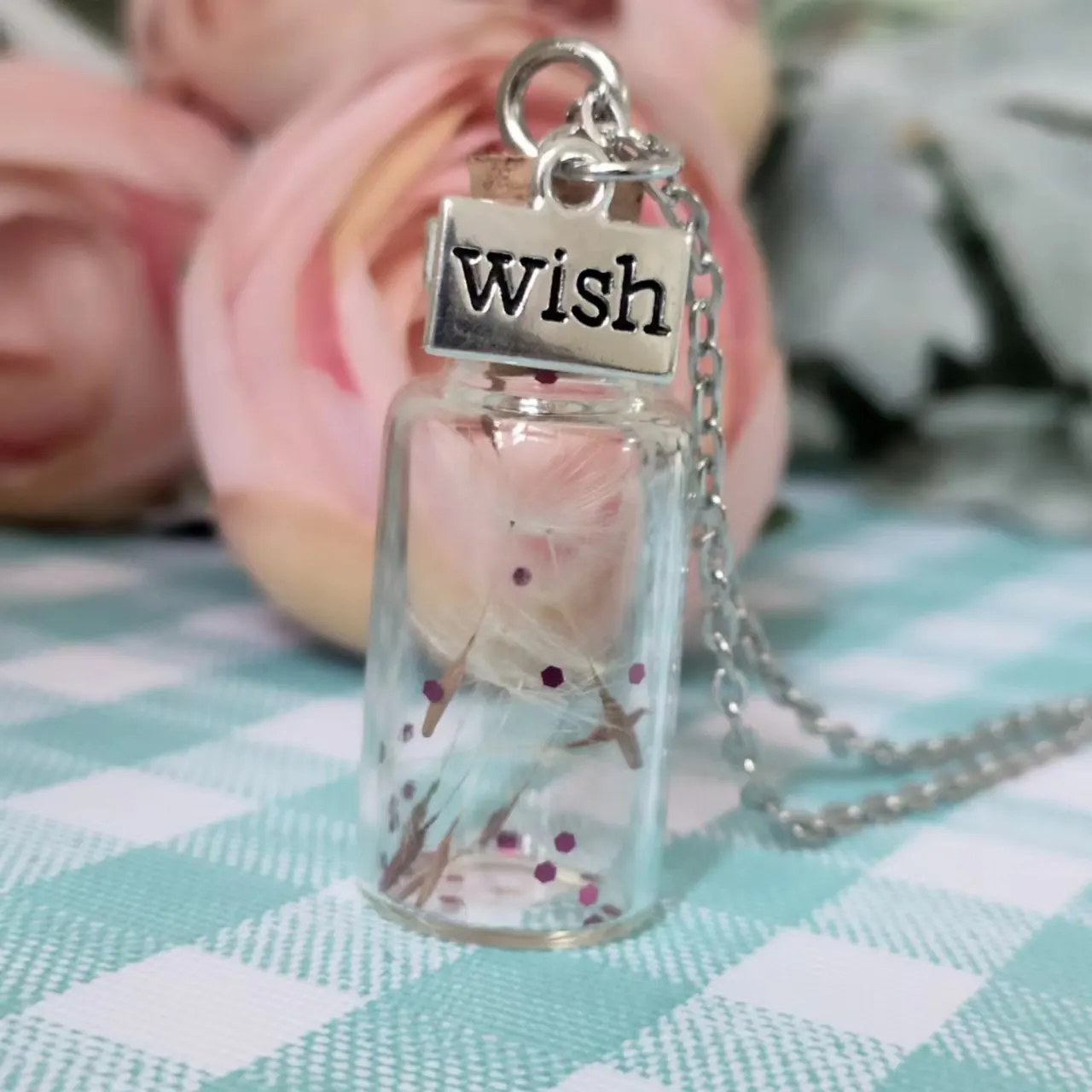 Cheaper wholesale unique real dandelion inside glass wishing bottle pendant