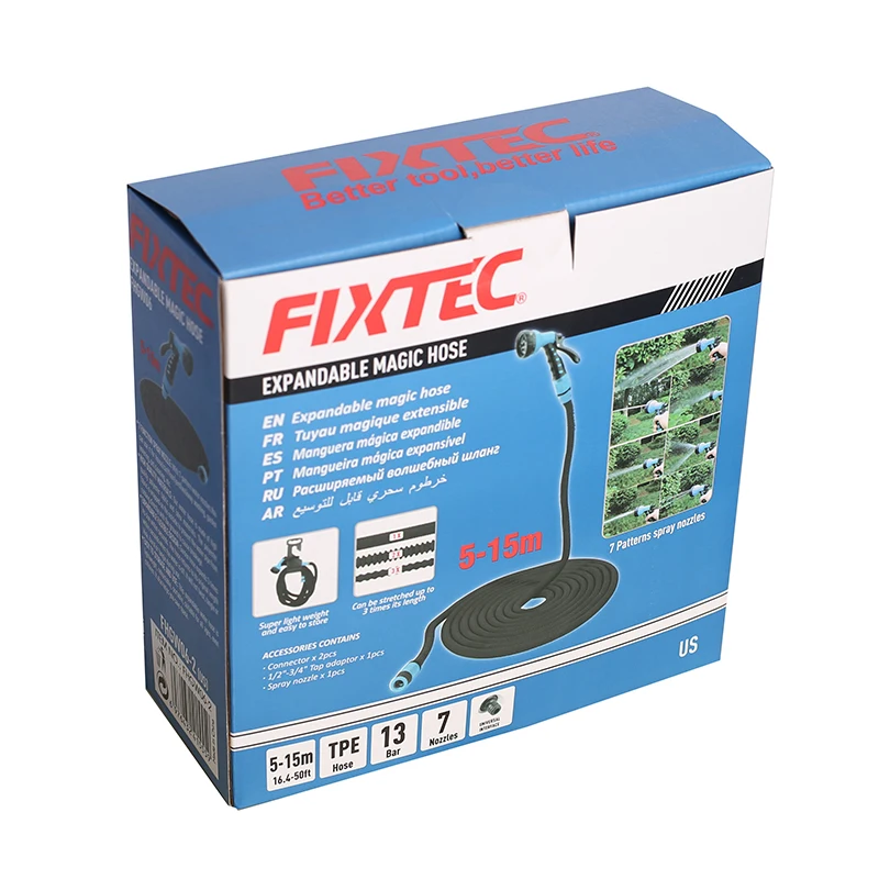 FIXTEC расширяемый садовый шланг легкий водяной с разъемом для шланга 1/2-3/4 дюймов газона/сада/автомойки