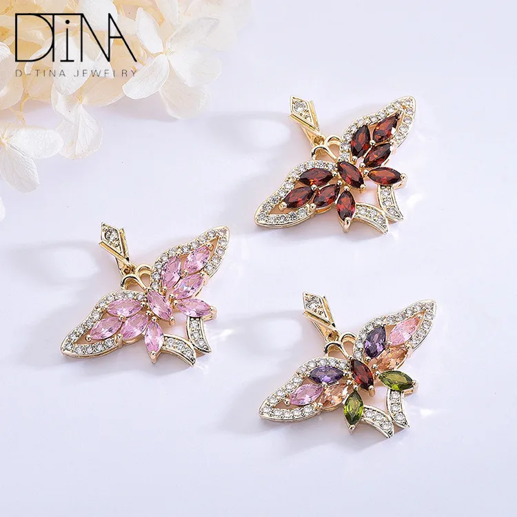 Premium zircon pendant colorful butterfly 14k gold-plated jewelry