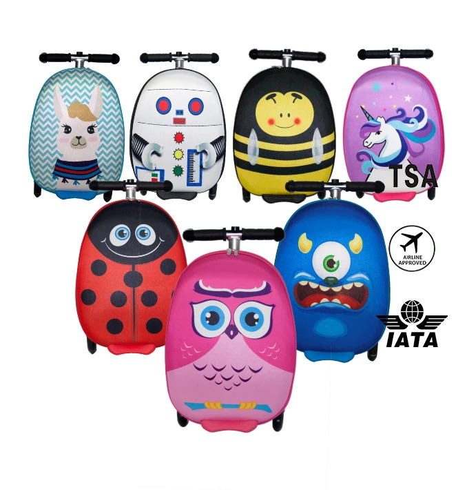 Hot sale costom design 3D trolley children luggage scooter airport kids travel trolley luggage bag with scooter