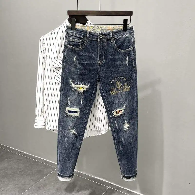 Factory Directly Wholesale Designers Pantalones Blue Jeans men and women Ripped Skinny Stretch Denim Pants Slim men and women Je