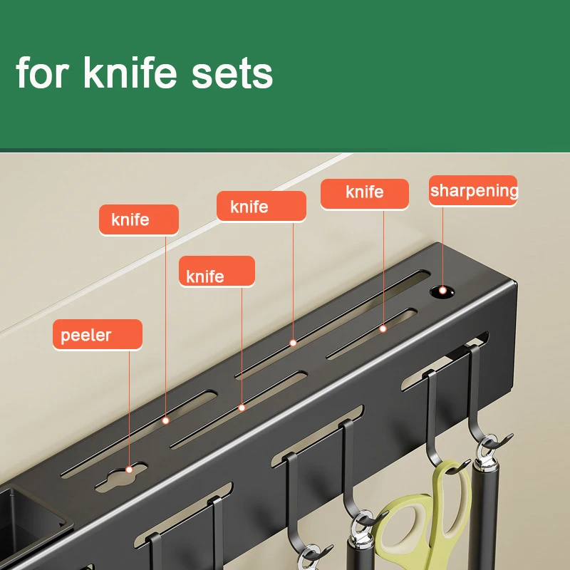 Custom Stainless Steel Wall-mounted  Storage Organizer  Adhesive  Kitchen Knife Spoon Utensils Holder Rack