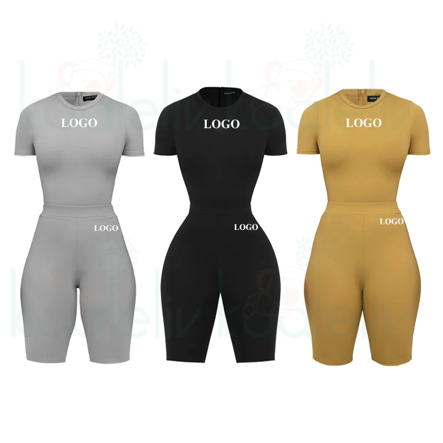 Summer 2023 New Arrivals Custom LOGO Outfits Biker Shorts Set Women Two Piece Set Lounge Wear Bodysuit Sets Women Clothing