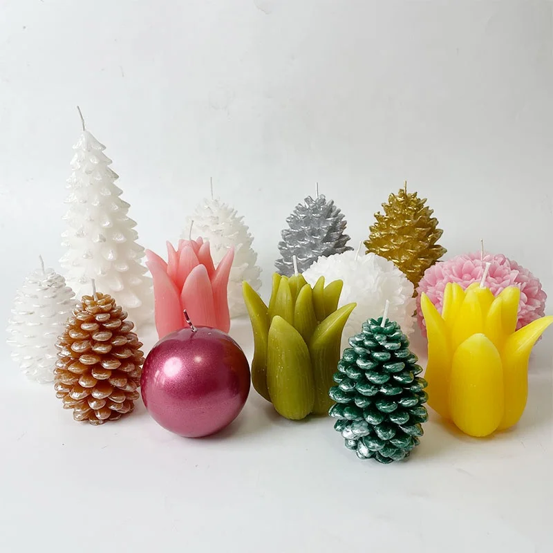 Pine Cone Shape White Green Gold Sliver Home Decoration Gift Soy Logo Candle Set Luxury Christmas Soya Candle With Wax