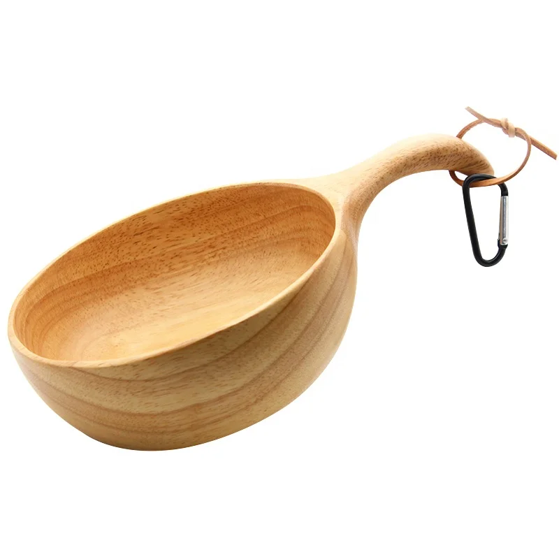 Outdoor Rubber Wood Kuksa Nordic Style Tableware Set Camping Wooden Coffee Cup Salad Bowl Mug Kit