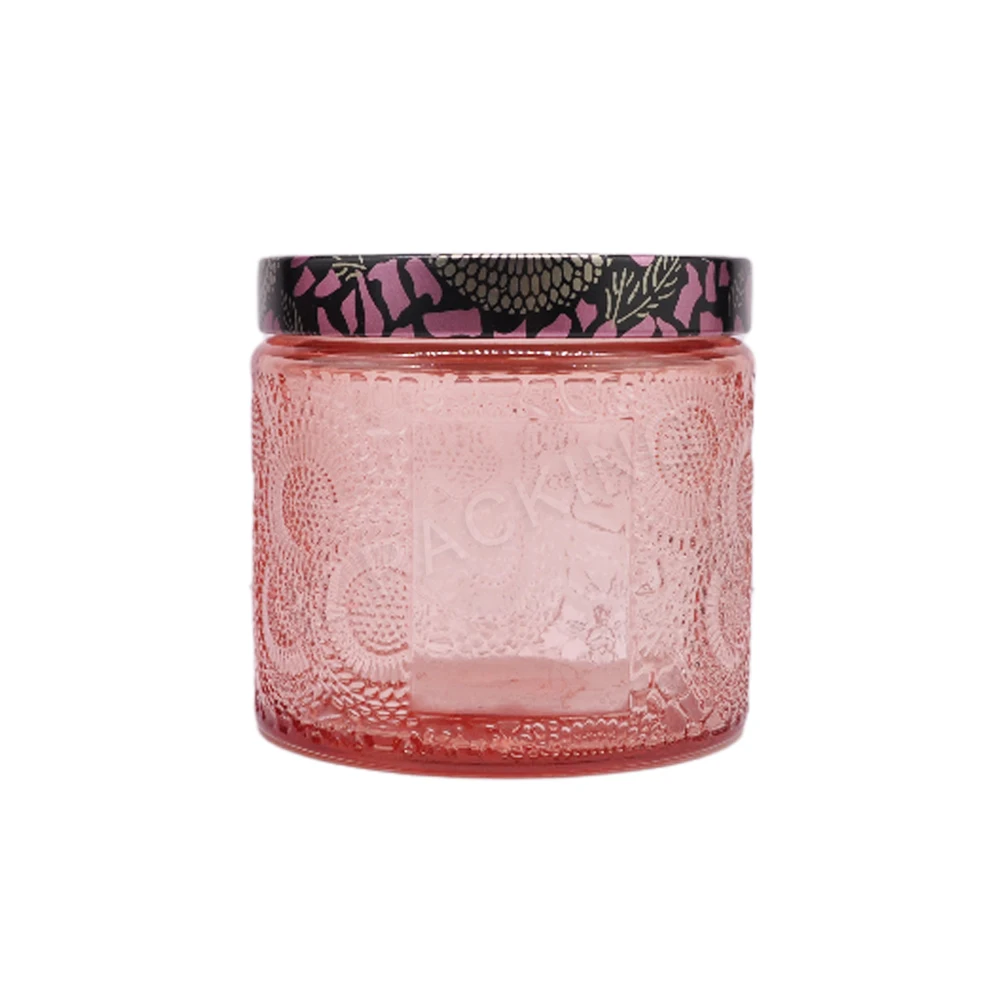 Wholesale Home Decor 4oz 8oz Crystal Embossed Glass Candle Jar With Lid For Scented Candle Making
