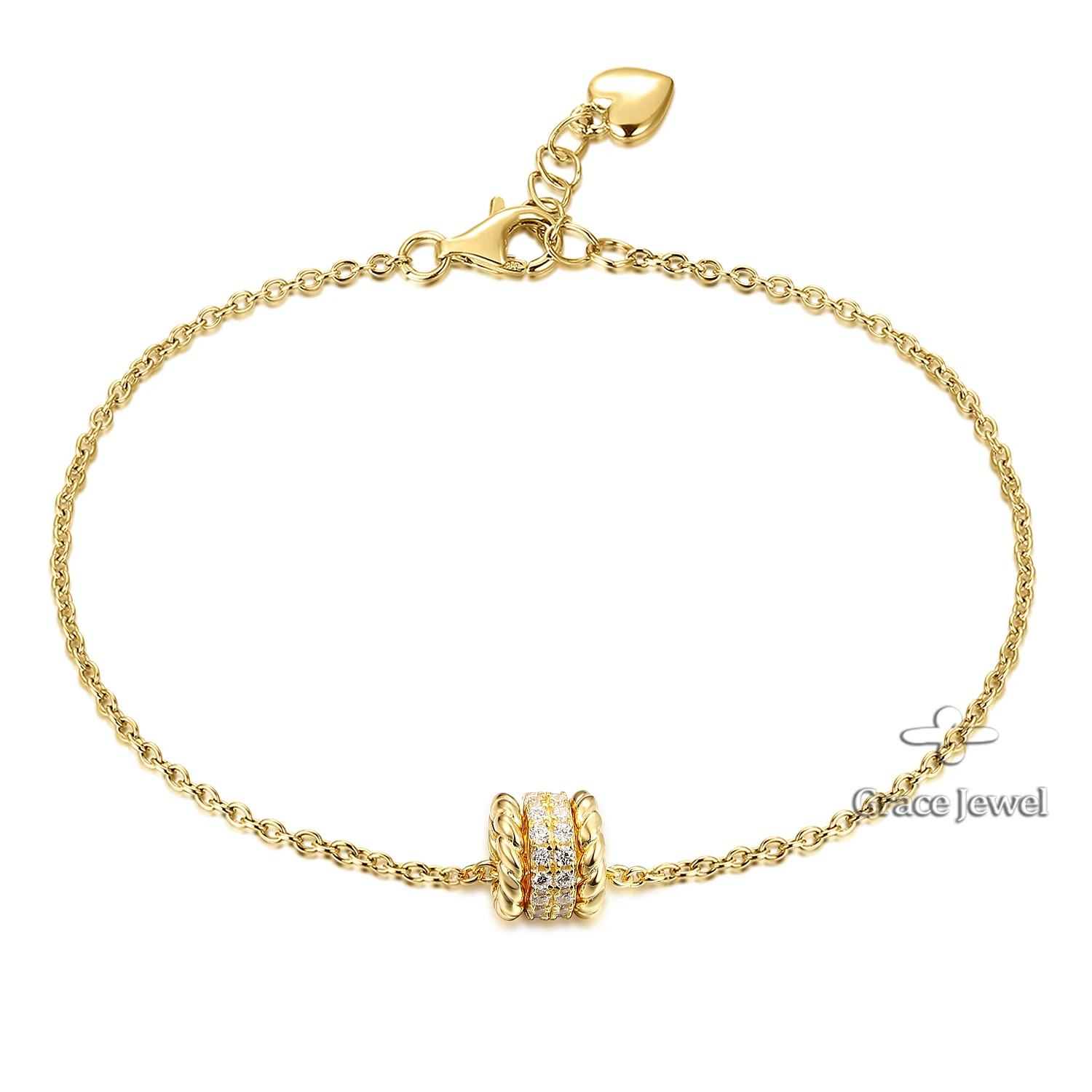 Grace Rope Bead Cylinder 925 Sterling Silver Luxury Yellow Gold Plated Custom Bracelets