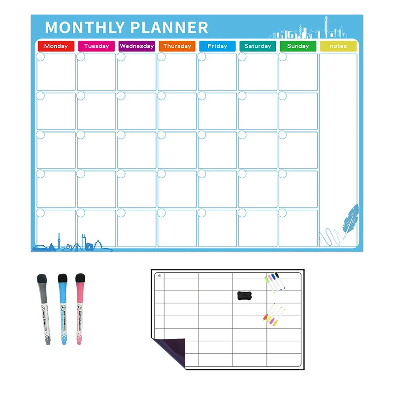 Super Flexible Easy Erase Whiteboard Surface Dry Erase Magnetic Calendar For Fridge Refrigerator