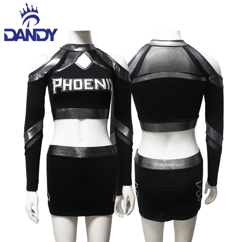 Latest Design Customized Sublimated Cheer Uniform Black Cheerleading Performance Wear Sport Competition Skirt