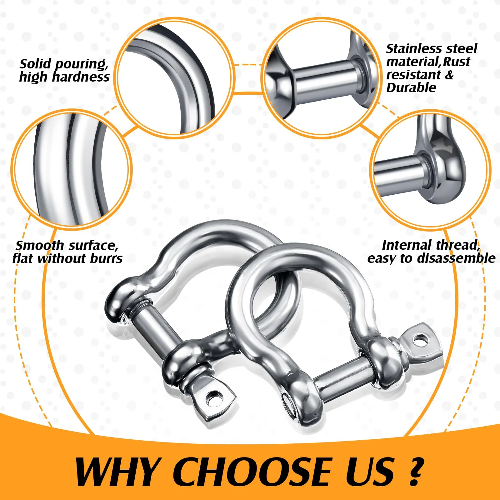 Stainless Steel D Shackle Dee Shackles Marine Grade M4-M38 Lifting Sailing