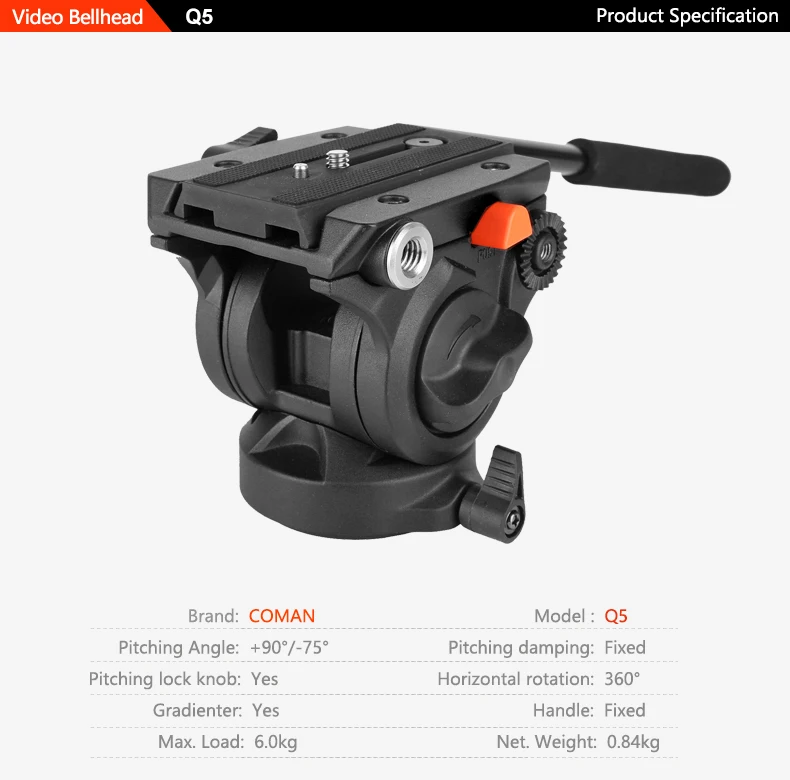 Coman professional lightweight video fluid tripod ball head Q5