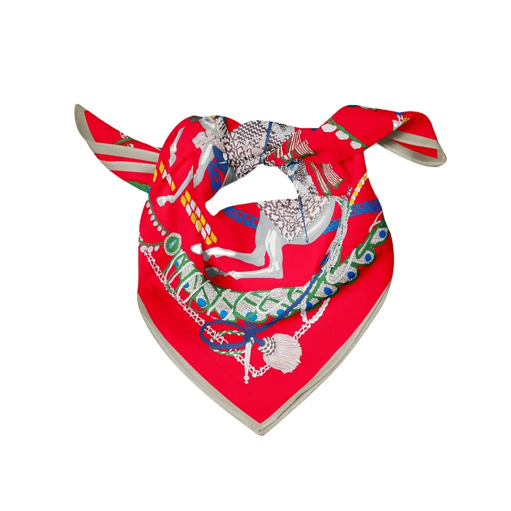 Новый роскошный саржевый атласный Шелковый головной шарф с принтом женские шарфы стильный квадратный шарф с принтом