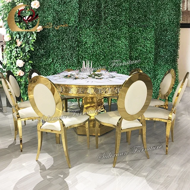 Wedding stainless steel base large modern buffet dining round mdf table