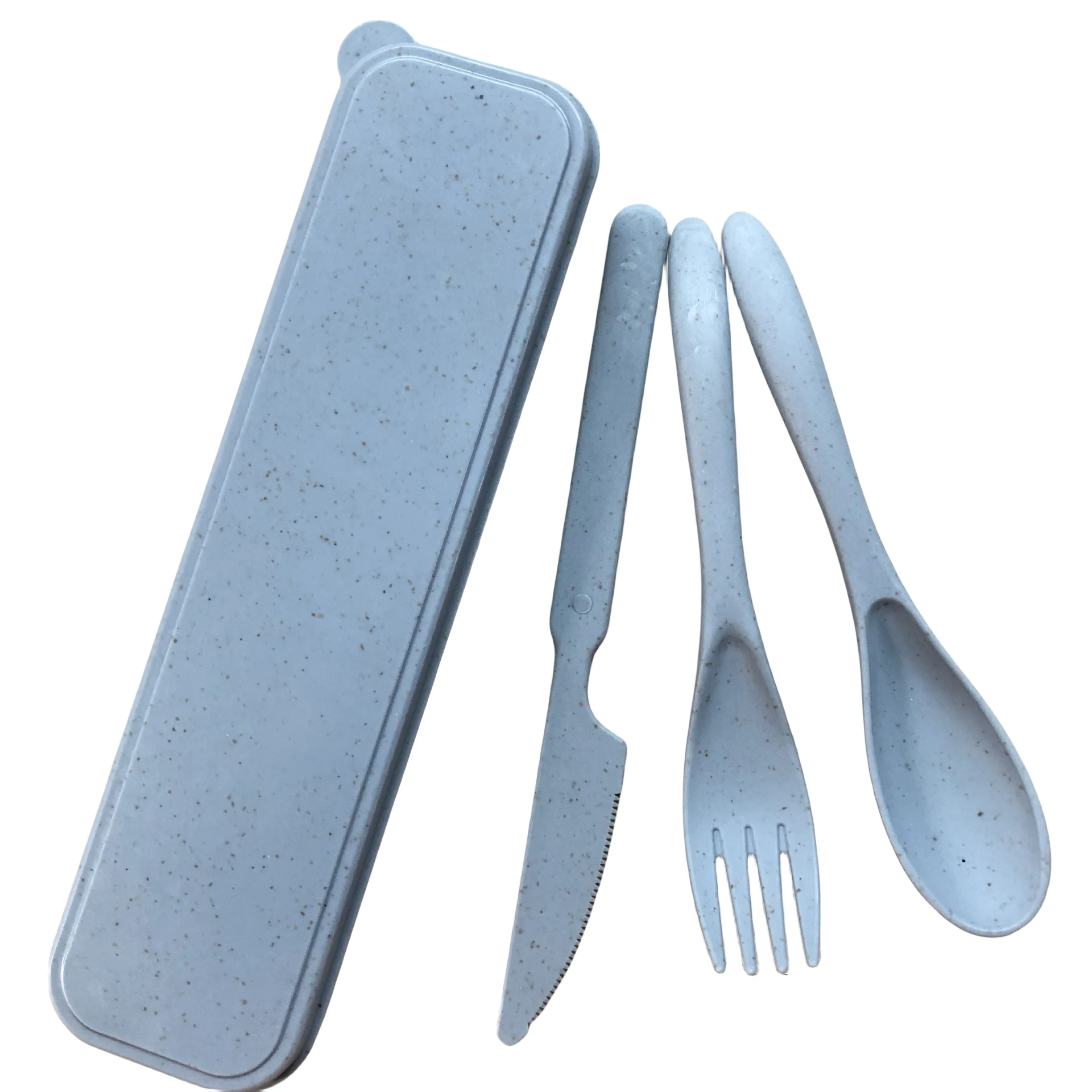 Оптовая продажа многоразовая Пшеничная солома переносные вилочные ложки для ножей посуда экологически чистые столовые приборы набор дорожных принадлежностей с футляром