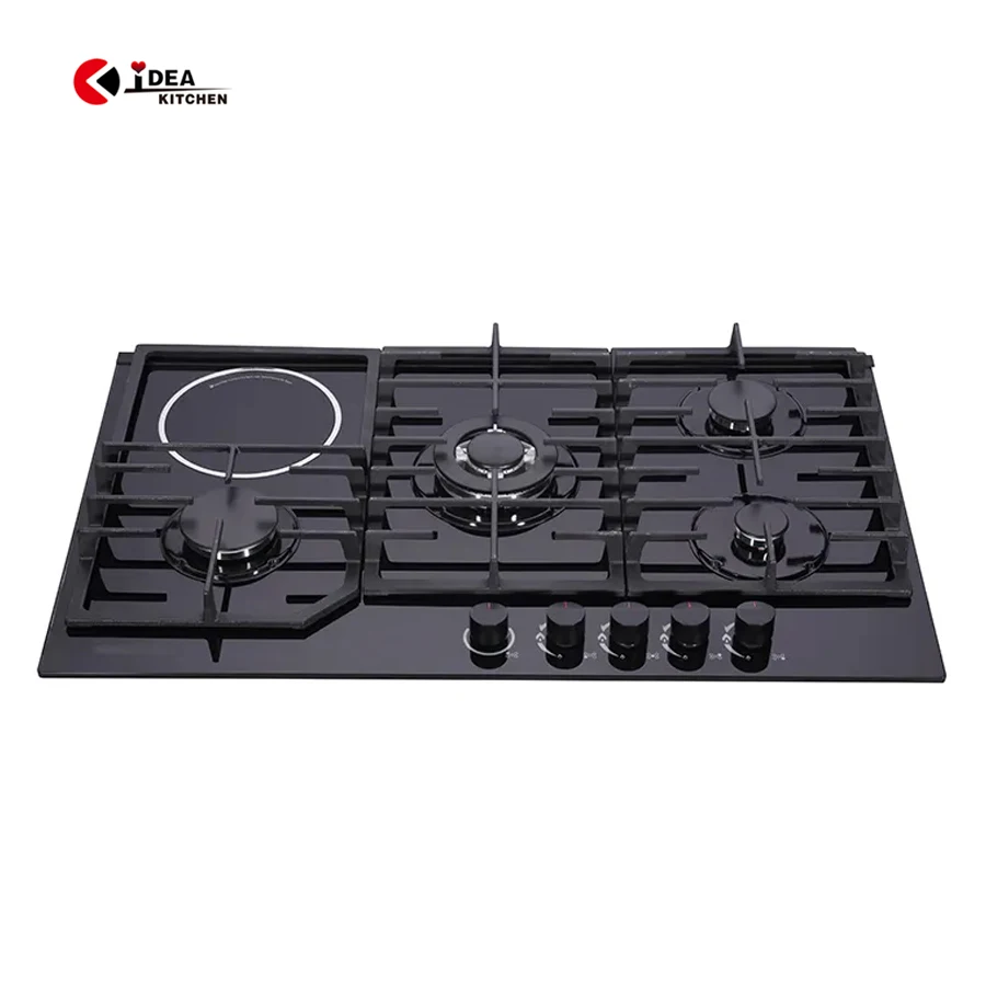 Table Top / Built In Electric and Gas Hobs Cooker with 4 Burner 1 Electric Tempered Glass Gas Electric Stove