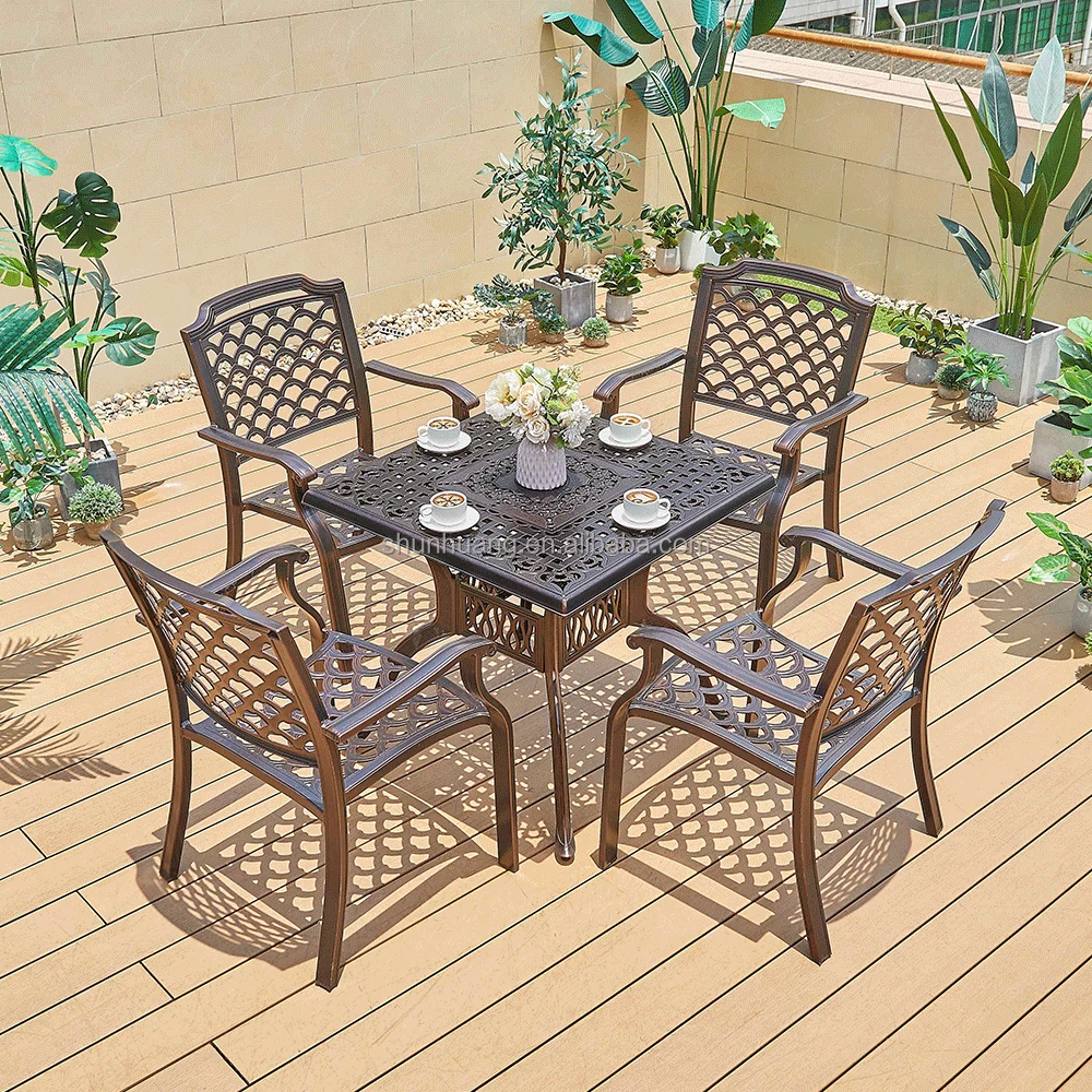 Hot sale outdoor garden furniture cast aluminum backyard dining square table and chair