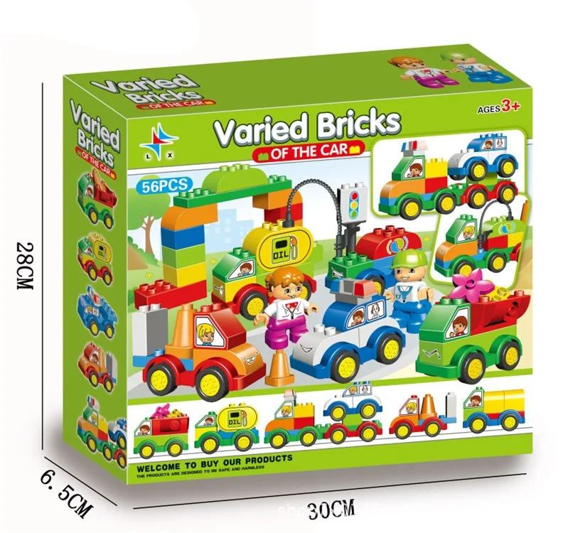 Large building blocks amazing cars and dolls 56PCSChildren DIY varied bricks car blocks on wheels toy blocks