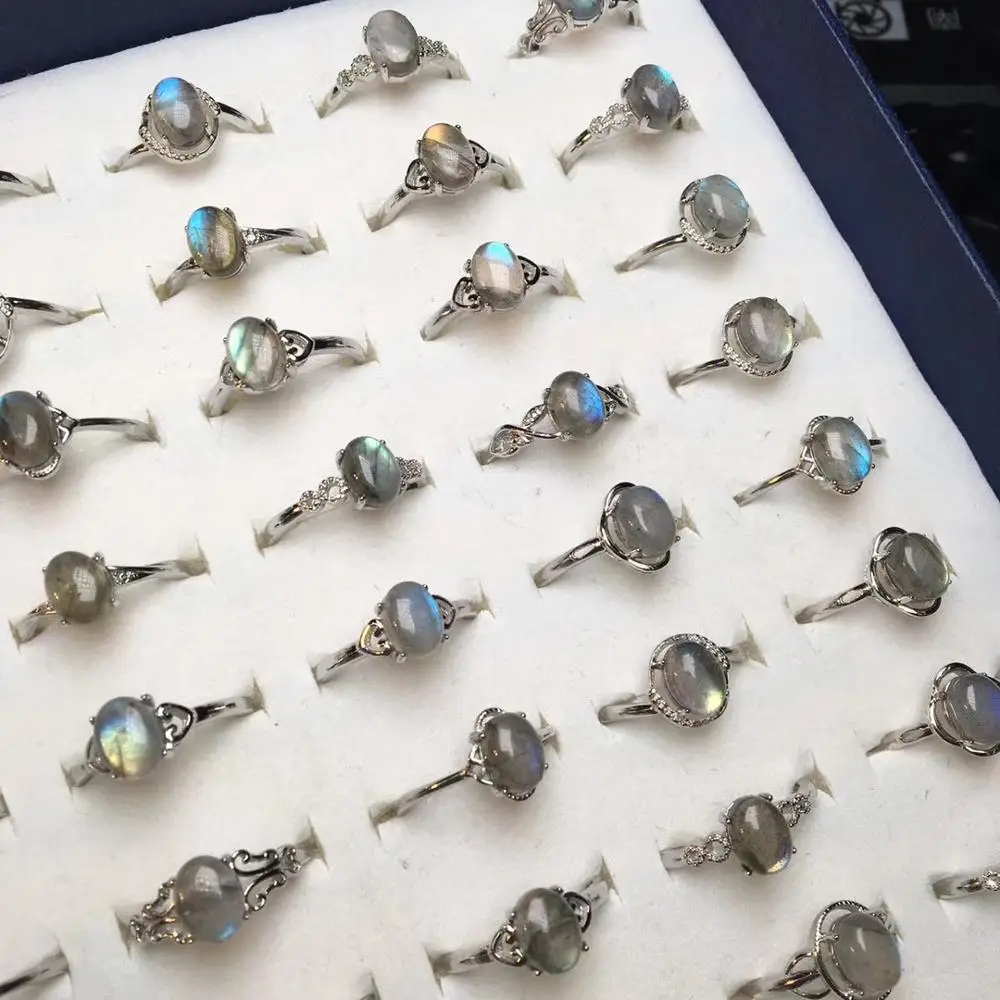 Resizable natural gemstones Crystal rings labradorite finger rings strong flash for valentine gifts