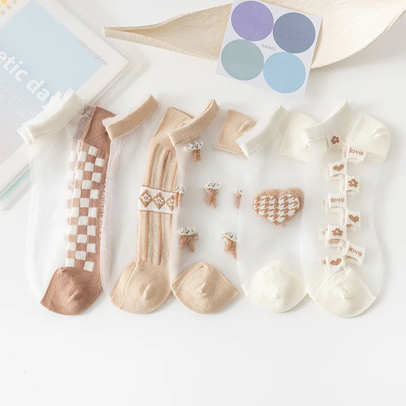 Transparent Custom Design Sheer Ankle Crew Socks Women Socks Pattern With Dots