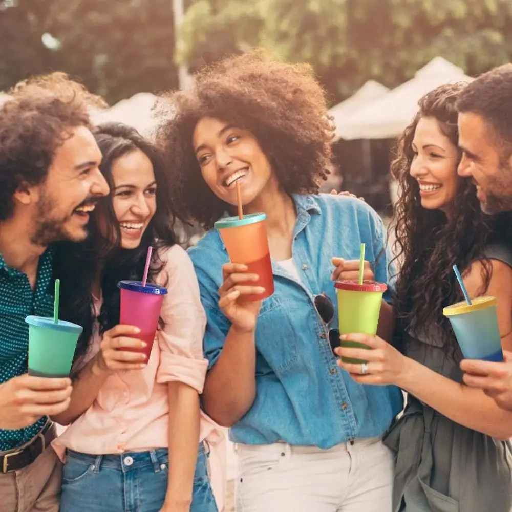 hot sale 700ml lid straw tumbler drinking water temperature gradient reusable pp 24oz color changing plastic cup