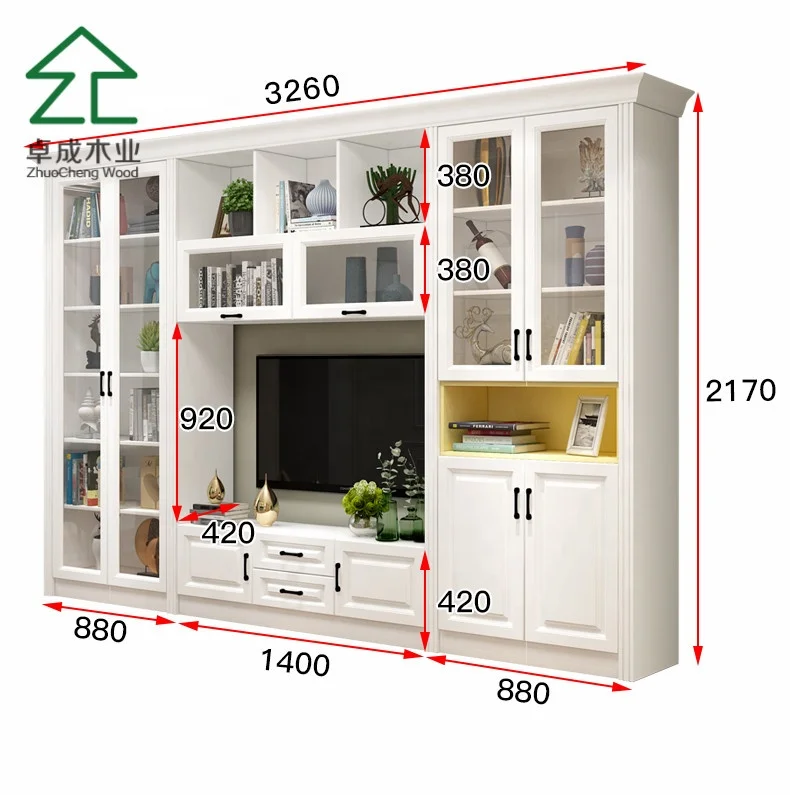 High quality wood TV stand console 2 pieces bookcase bookshelf