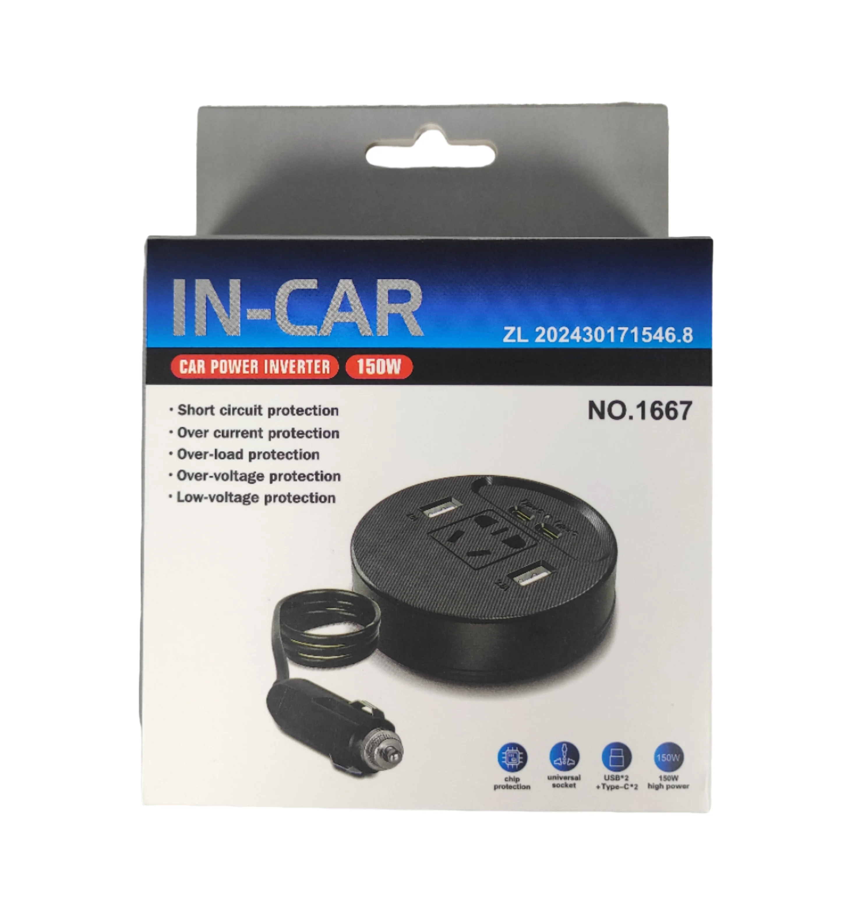 New Style Dual Voltage Car Inverter DC 12V/24V to AC 220VC Mirco Inverter 2USB 2 Type-c 1 Socket Car Cigarette