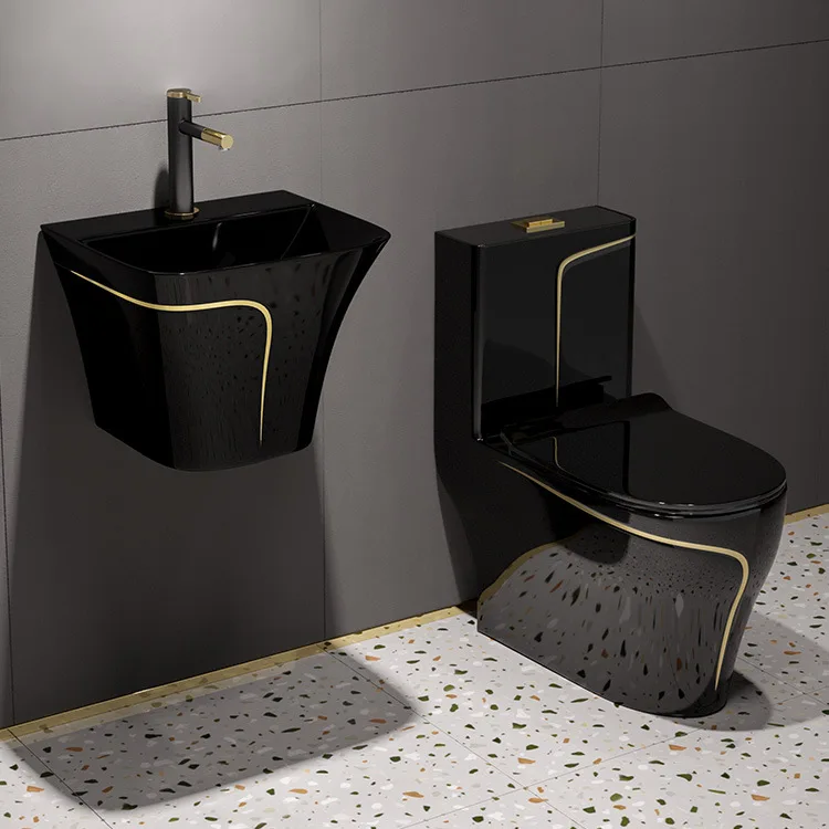 Modern easy clean glazed matte grey toilet and wall mounted ceramic basin bathroom set
