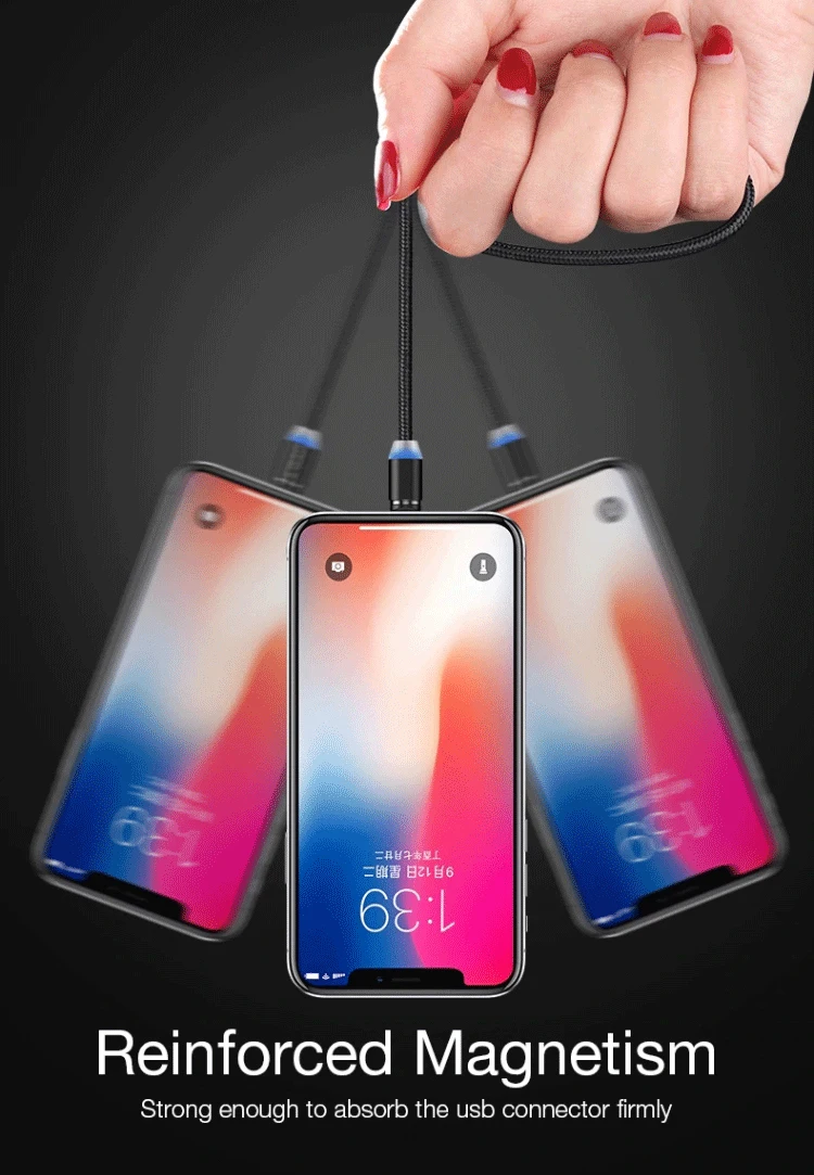 Лидер продаж 2020 Amazon, высокое качество, 1 м, Магнитный зарядный кабель Micro Usb для сотового телефона, Тип C, кабель быстрой зарядки