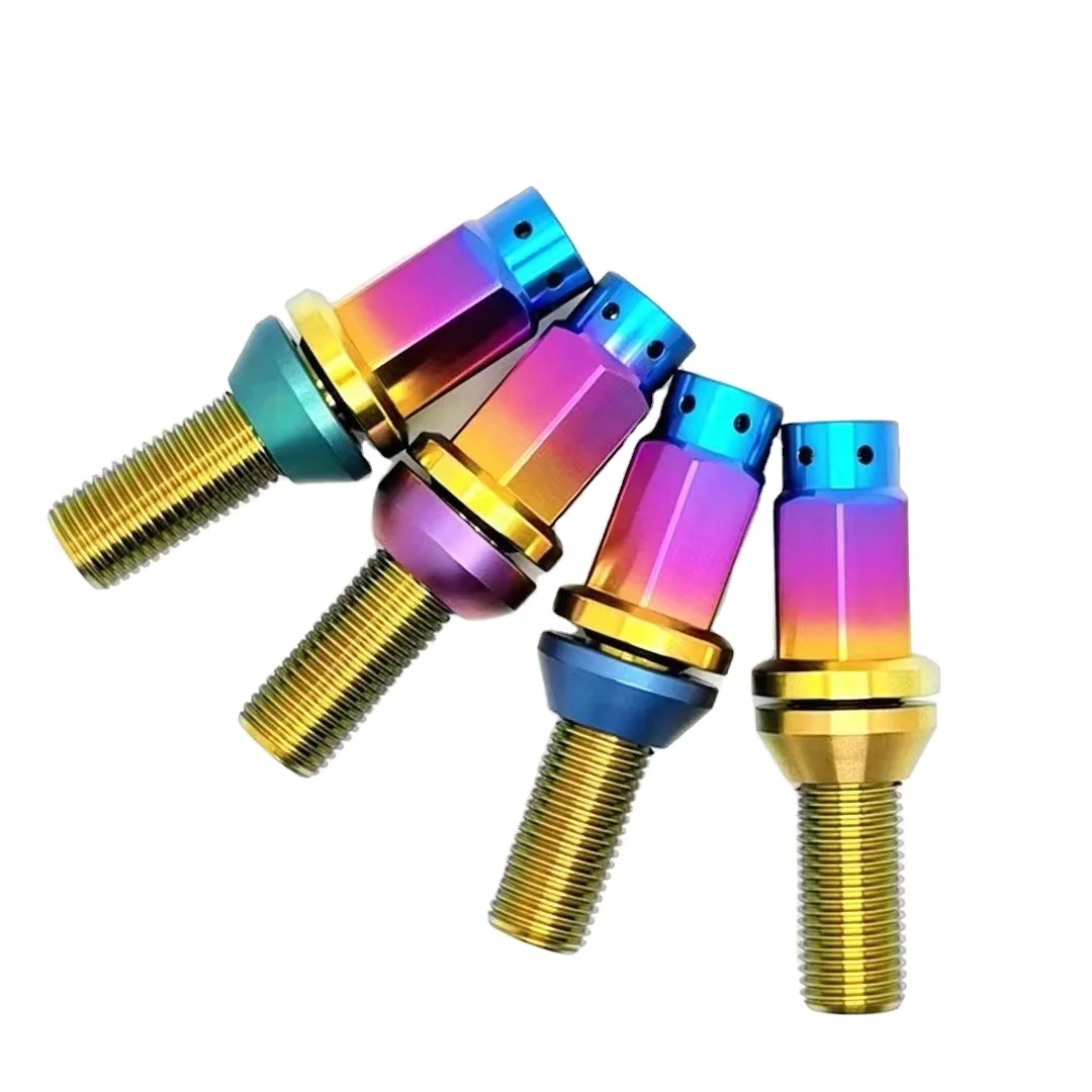 HYX-Ti  alkali resistance Gr5  car racing Titanium lug bolt M14X1.5X28mm titanium wheel bolt