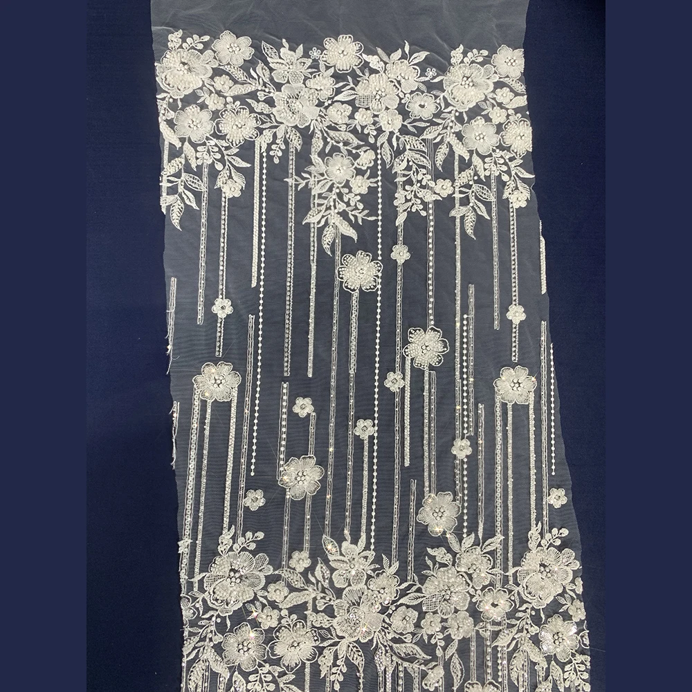 Wholesale good price white bridal pearl embroidered beaded crystal sequin fabric manufacturers for ladies african lace fabric
