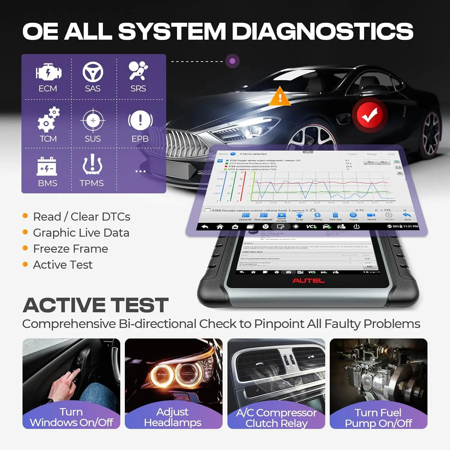 2024 TPMS Relearn Rest Programming OE ECU Coding Active Test 31 Service OBD2 Car Scanner Diagnose Autel MaxiPRO MP808S-TS