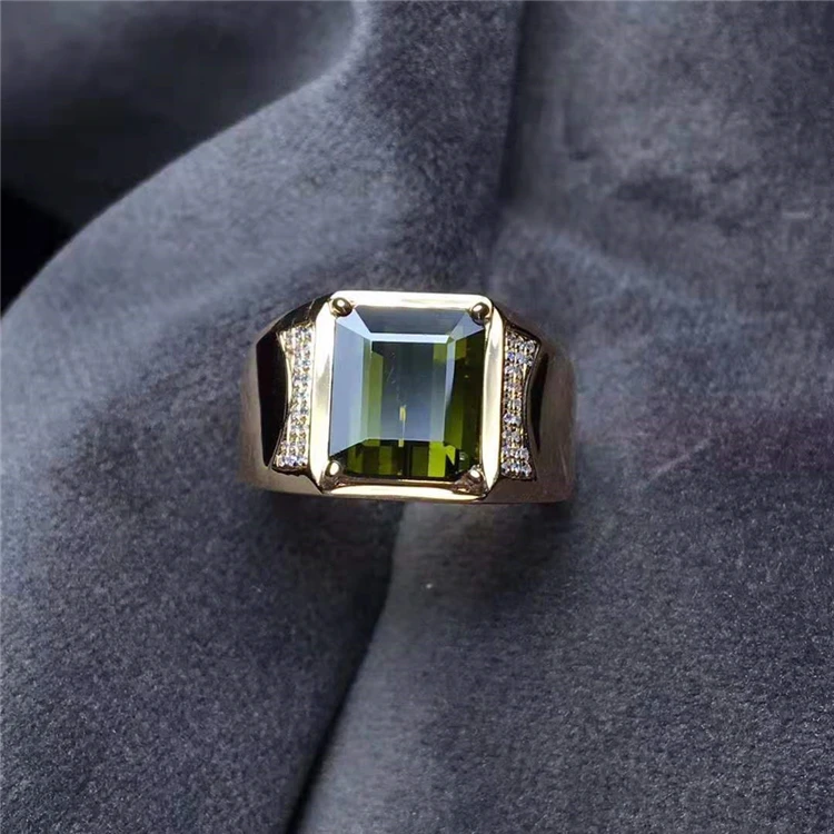 
gemstone fine jewelry manufacturer wholesale classic 3.35ct Natural Green Tourmaline Men Ring jewelry 18K real yellow gold 