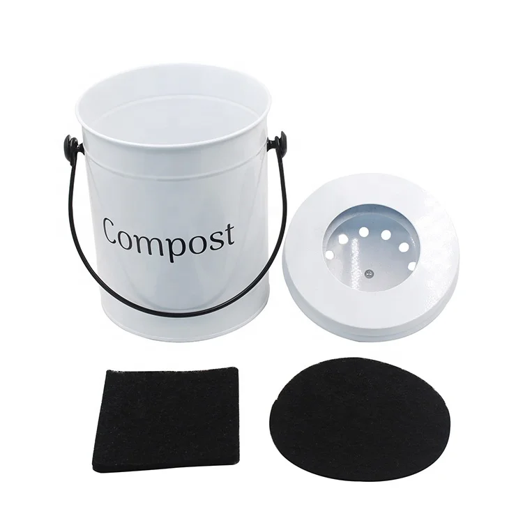 White Power Coated 1.3 Gallon Galvanized metal Countertop kitchen Compost Bin for Food Waste