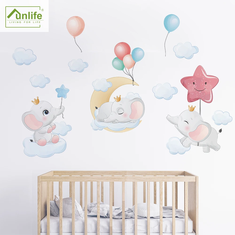 Funlife Cartoon Wall Stickers Elephant Balloon Animals Wall Decals for Kids Home Decoration Rabbit Digital Printing PVC Sticker