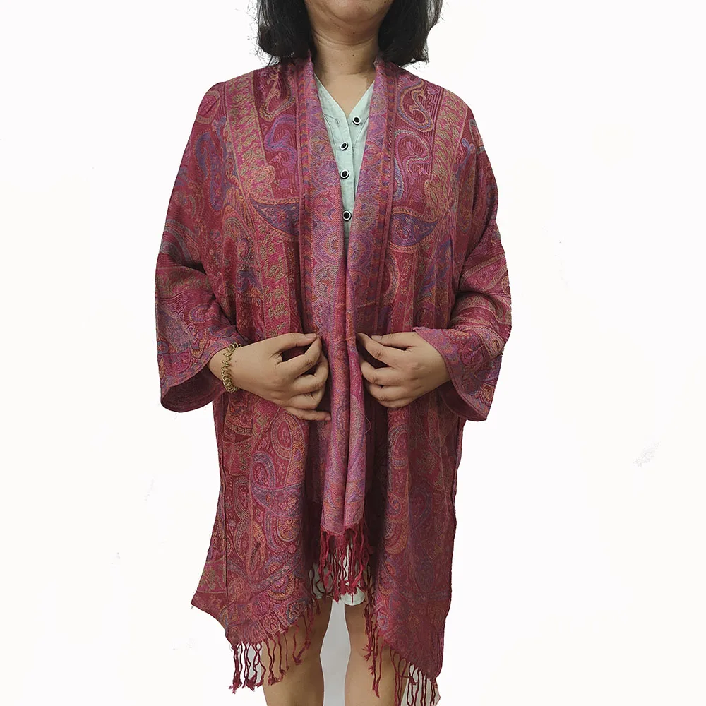 Wholesale Hand Make Pashmina Kimono Factory Soft Viscose Pashmina Scarf Robe Accept Custom Design Hoodie