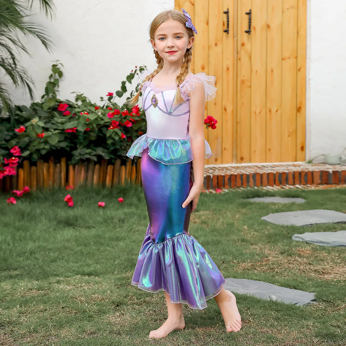 Girl Summer Mermaid Dress Ruffles Fishtail Princess Costume Children Birthday Surprise Gift Theme Party Outfits Kids Clothes