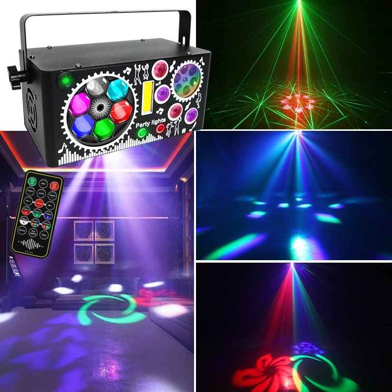 7 In 1 DMX Sound Activated RGBW Strobe Disco Gobo Party Lights Indoor Rave Christmas Decor Clubs Christmas Mixed Effect Lighting