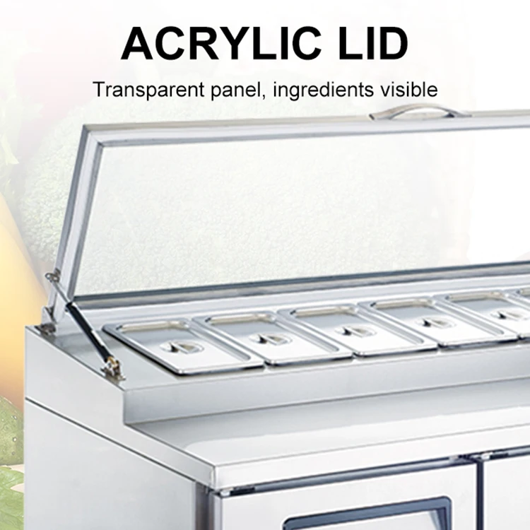 Air-Cooled Refrigerated Workbench Chiller Pizza Prep Table Pizza Preparation Counter Fridge Pizza Prep Table Refrigerator