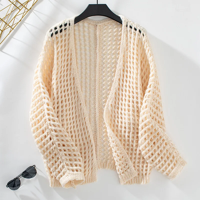 Fashion New Solid Color Hollow Sweater Autumn European And American Loose Fitting Long Sleeve Sweater Women S Coat